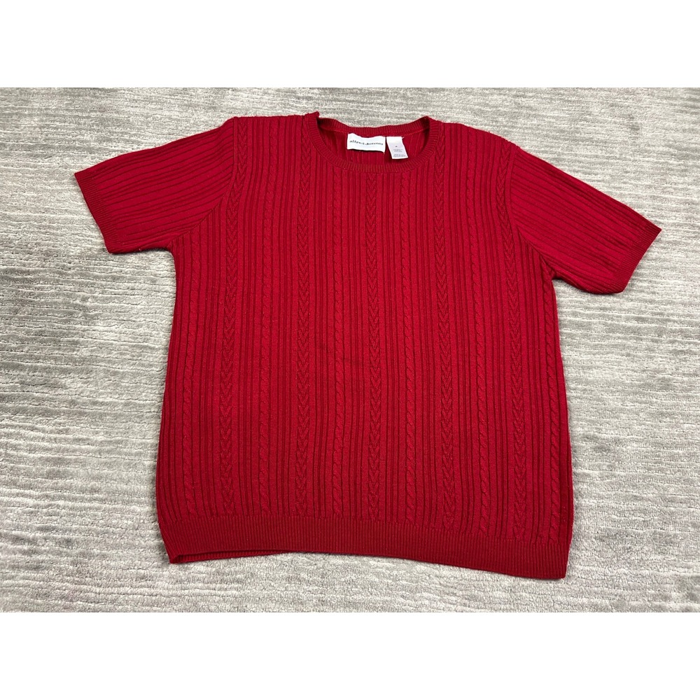 Alfred Dunner Sweater Womens M Red Short Sleeve Cable Knit Ribbed Classic Top
